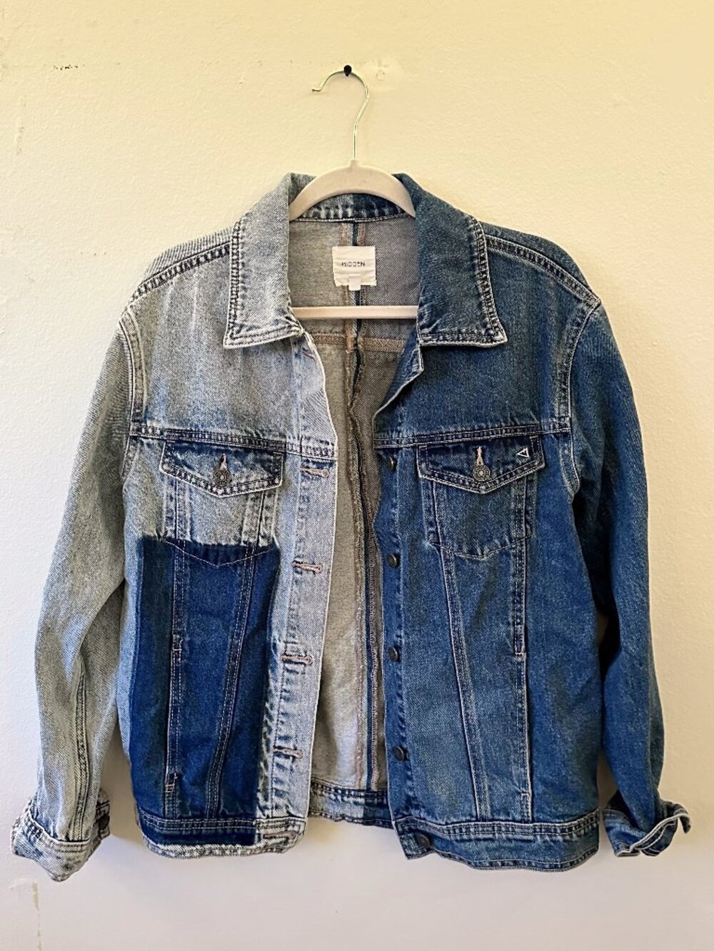 Two-Toned Split Wash Denim Jacket - Size XS